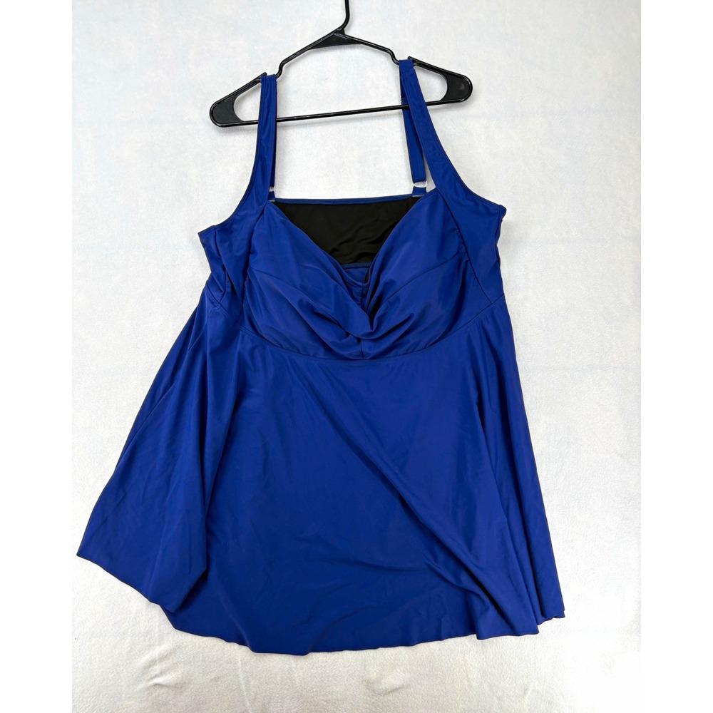 Bloomchic Blue Solid One Piece Swimsuit Adjustable Strap Women's Plus Size 26